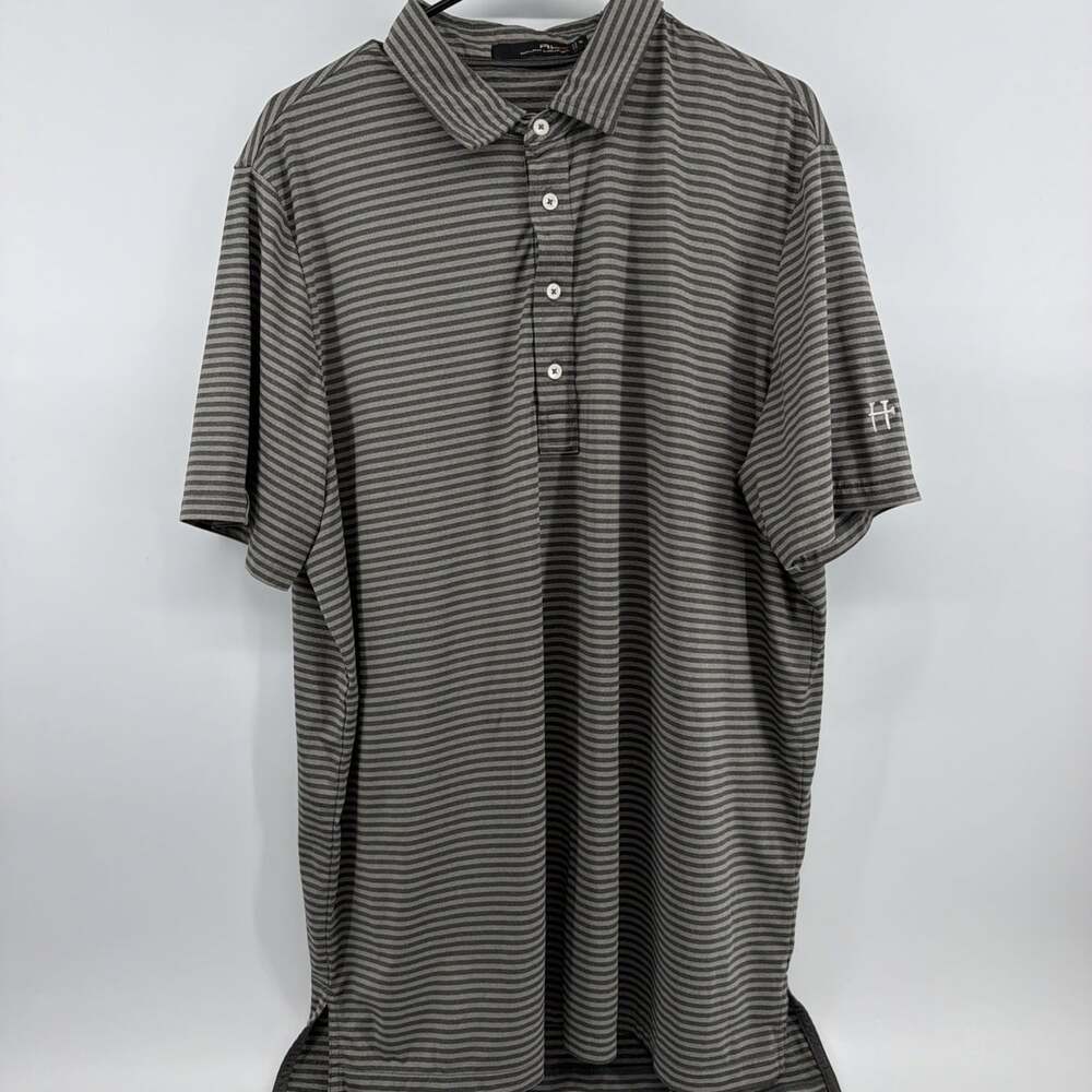 Ralph Lauren Polo Shirt Mens XL Black Gray Stripe RLX Golf Performance Stretch